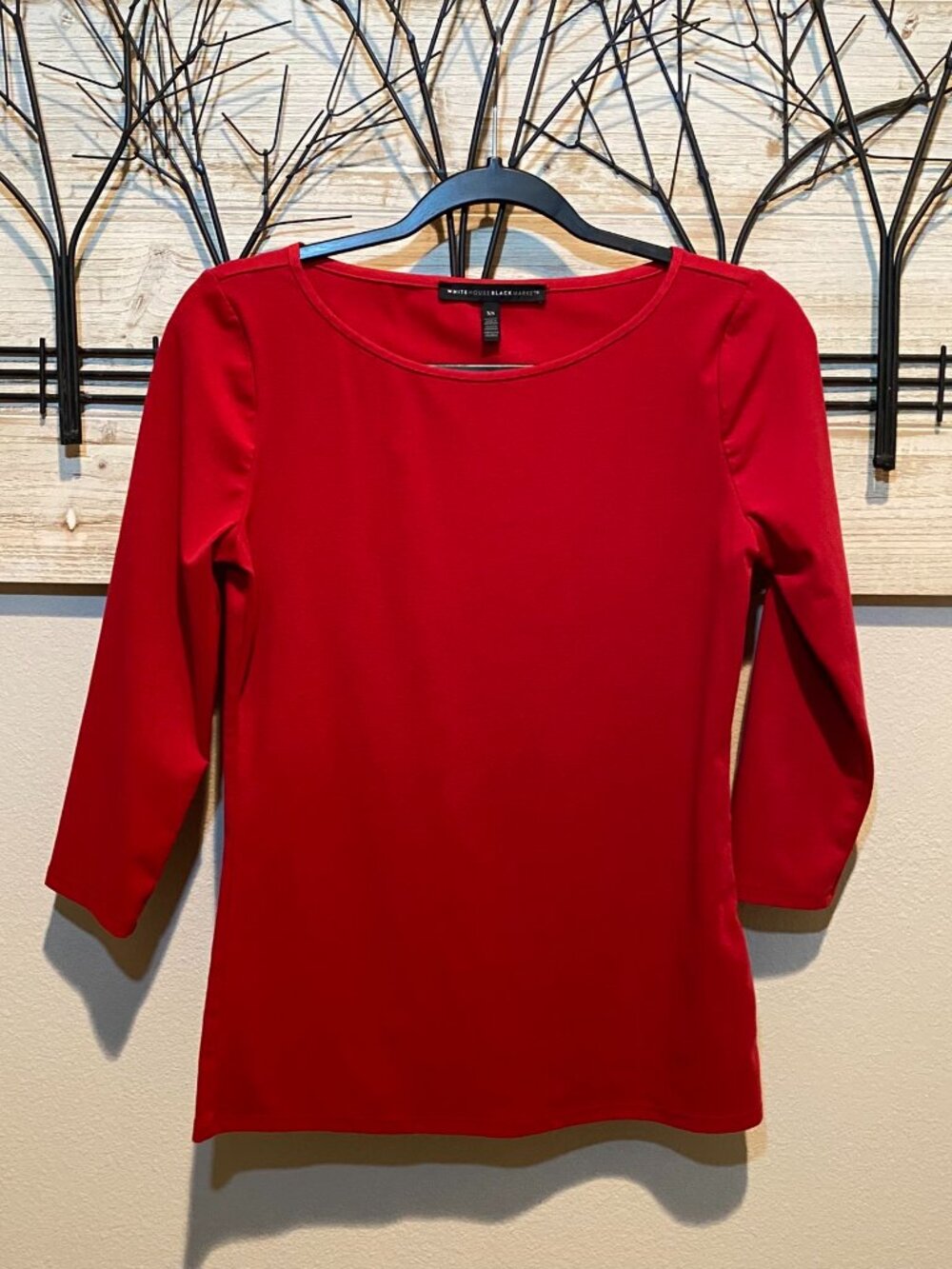 WHBM White House Black Market Red Boat Neck 3/4 Sleeve Stretch Top - Size XS